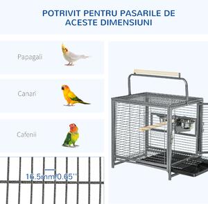 Cușcă pentru papagali cu tavă detașabilă, boluri din oțel inoxidabil, usa cu incuietoare 48x38x65cm Negru PawHut | Aosom RO
