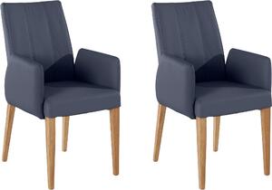 Set 2 scaune Claudia cu brate cobalt piele naturala 55/63/91 cm