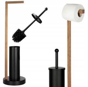 Erga Aurora Black, perie toaleta cu suport din lemn pentru hartie igienica pentru picioare 19x19x72,5 cm, maro-negru, ERG-SEP-1004SEPSTLUNA