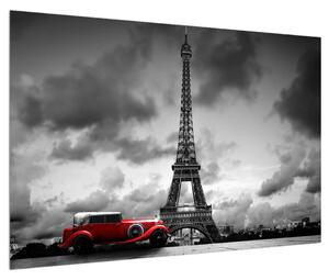 Tablou cu turnul Eiffel și mașina roșie (90x60 cm)