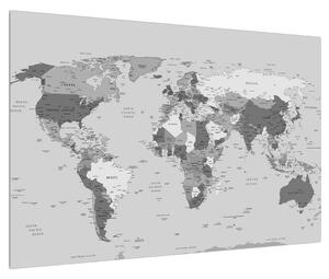 Tablou albnegru cu harta lumii (90x60 cm)