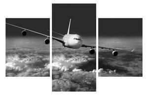 Tablou alb negru cu avion în nori (90x60 cm)
