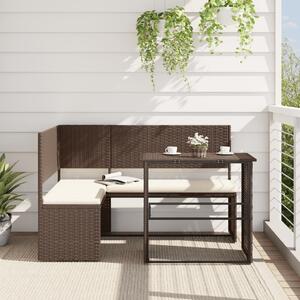 Canapea de grădină cu masă/perne, formă de L, poliratan maro