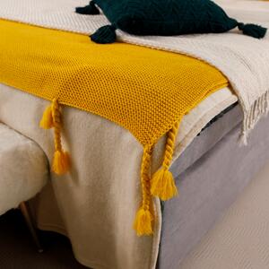 TEMPO-KONDELA KALANE, pătură de lux tricotată cu franjuri, muştar, 150x200 cm