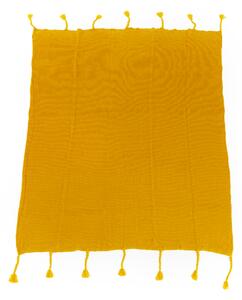 TEMPO-KONDELA KALANE, pătură de lux tricotată cu franjuri, muştar, 150x200 cm