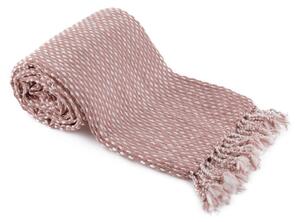 TEMPO-KONDELA TAVAU, pătură tricotată cu ciucuri, roz antichizat / model, 150x200 cm