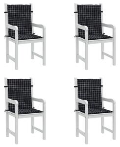 Perne de scaun spătar jos, 4 buc. negru, model carouri, textil