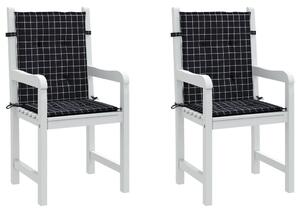Perne de scaun spătar jos, 2 buc. negru, model carouri, textil