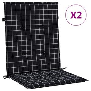 Perne de scaun spătar jos, 2 buc. negru, model carouri, textil