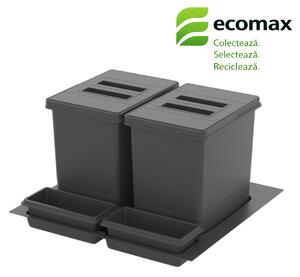 Cos gunoi incorporabil in sertar, Praktico Jazz Antracit 600 Ecomax, colectare selectiva, 2 x 12 l
