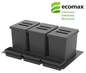 Cos gunoi incorporabil in sertar, Praktico Jazz Antracit 800 Ecomax, colectare selectiva, 3 x 12 l