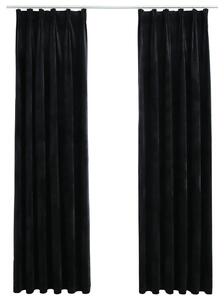 Draperii opace cu cârlige, 2 buc., negru, 140x175 cm, catifea