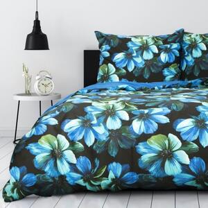 Lenjerie de pat din bumbac floral albastru 3 părți: 1buc 160 cmx200 + 2buc 70 cmx80