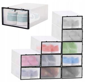 Set 10 cutii depozitare incaltaminte, usor de stivuit, inchidere cu capac, plastic transparent
