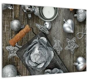 Tablou - decorațiuni argintii de Crăciun (70x50 cm)