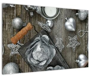 Tablou - decorațiuni argintii de Crăciun (90x60 cm)