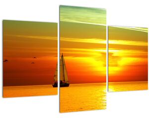 Tablou cu apus de soare și iaht (90x60 cm)