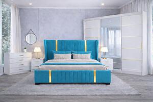 Set Dormitor Hawaii mdf lucios cu Somiera Rabatabila si lada de depozitare, dressing 250x200