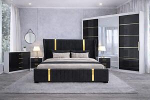 Set Dormitor Hawaii mdf lucios cu Somiera Rabatabila si lada de depozitare, dressing 250x200