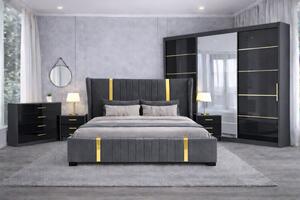 Set Dormitor Hawaii mdf lucios cu Somiera Rabatabila si lada de depozitare, dressing 250x200