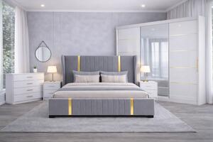 Set Dormitor Hawaii mdf lucios cu Somiera Rabatabila si lada de depozitare, dressing 250x200