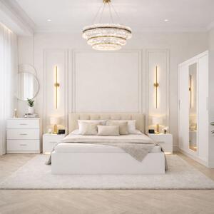 Set Dormitor Tapitat Nemira 3 usi Alb cu Oglinda 150x200