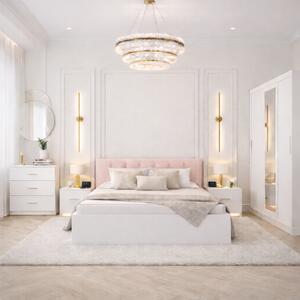 Set Dormitor Tapitat Nemira 3 usi Alb cu Oglinda 150x200