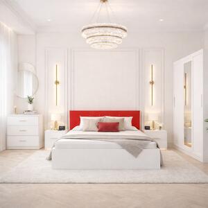 Set Dormitor Tapitat Nemira 3 usi Alb cu Oglinda 150x200