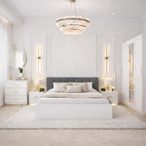 Set Dormitor Tapitat Nemira 3 usi Alb cu Oglinda 150x200