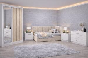 Set Dormitor Tapitat Bubu, dressing tapitat, somiera rabatabila