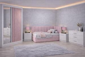 Set Dormitor Tapitat Bubu, dressing tapitat, somiera rabatabila