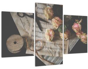 Tablou cu note muzicale și trandafiri (90x60 cm)