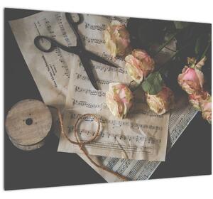 Tablou cu note muzicale și trandafiri (70x50 cm)