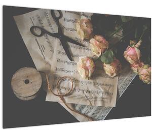 Tablou cu note muzicale și trandafiri (90x60 cm)