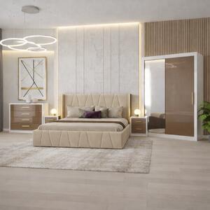 Set Dormitor Eva MDF lucios cu Somiera rabatabila si lada, dressing 150x200