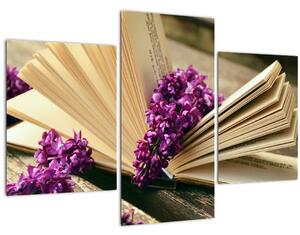 Tablou cu carte și floare violetă (90x60 cm)