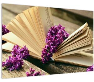 Tablou cu carte și floare violetă (90x60 cm)