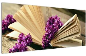 Tablou cu carte și floare violetă (120x50 cm)