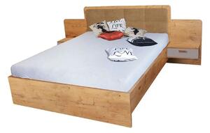Cadru pat EFFECT 160x200, stejar lancelot/gri, PAL/stofa, cu 2 noptier