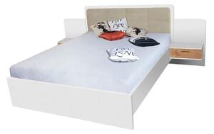 Cadru pat EFFECT 160x200, alb, PAL/stofa, cu 2 noptiere