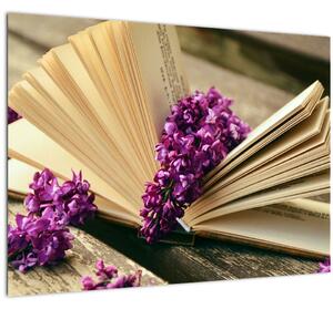 Tablou cu carte și floare violetă (70x50 cm)