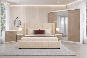 Set Dormitor Golden mdf lucios cu Somiera Rabatabila si lada, dressing 250x200