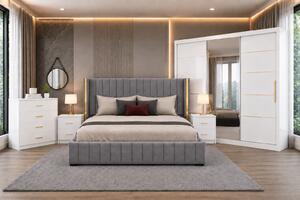Set Dormitor Golden mdf lucios cu Somiera Rabatabila si lada, dressing 250x200