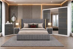 Set Dormitor Golden mdf lucios cu Somiera Rabatabila si lada, dressing 250x200