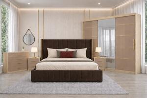 Set Dormitor Golden mdf lucios cu Somiera Rabatabila si lada, dressing 250x200
