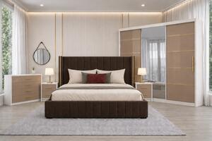 Set Dormitor Golden mdf lucios cu Somiera Rabatabila si lada, dressing 250x200