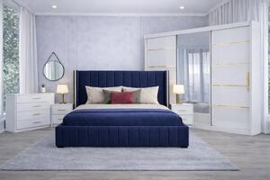 Set Dormitor Golden mdf lucios cu Somiera Rabatabila si lada, dressing 250x200