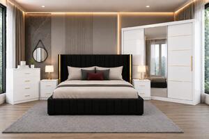 Set Dormitor Golden mdf lucios cu Somiera Rabatabila si lada, dressing 250x200