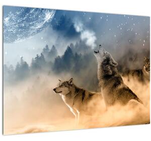 Tablou - lupii urlând la lună (70x50 cm)