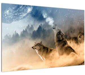 Tablou - lupii urlând la lună (90x60 cm)